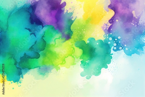 Blue Green Yellow Watercolor Background, Abstract, Artistic Backdrop, Generative AI