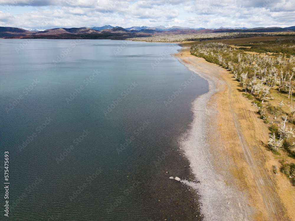 Aerial view of picturesque Lago Yehuin on the island Tierra del Fuego, Argentina, South America Aerial view of picturesque Lago Yehuin on the island Tierra del Fuego, Argentina, South America