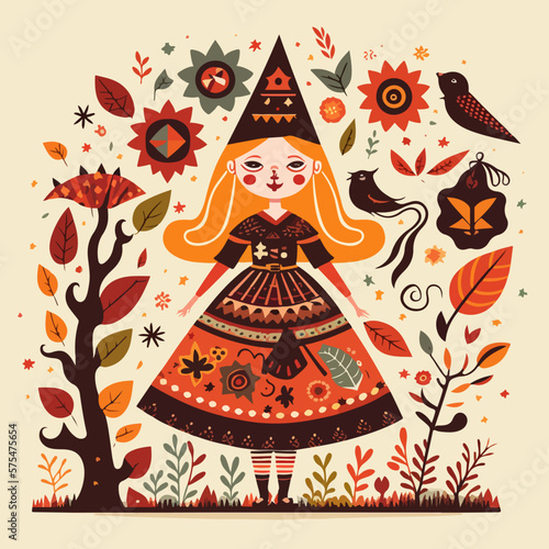 Whimsical Scandinavian Folk Art Characters-witch