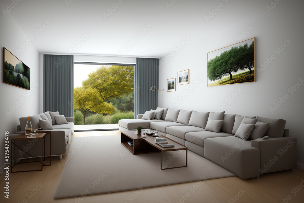 Fototapeta premium Relax and Unwind in This Comfortable Living Room with Modern Furniture