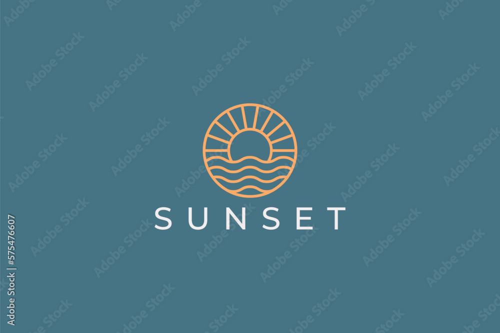 Gold Sun Sunset Logo Badge Hipster with Beach Ocean Sea Water Linear Outline Business Resort and Hotel Gold Sun Sunset Logo Badge Hipster with Beach Ocean Sea Water Linear Outline Business Resort and Hotel