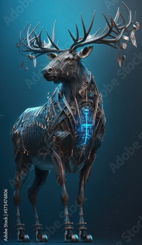 Stylish Futuristic Animal Elk Combat Armor: A Cute and Cool Designer Exosuit with Energy Shield and Nanotech Enhancements for High-Tech Battle in Wildlife and Sci-Fi Settings (generative AI)