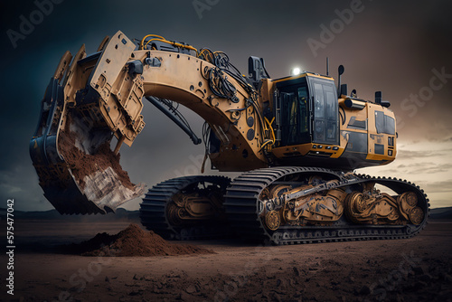 autonomus excavator, concept of Robotic Digging and Autonomous Mining, created with Generative AI technology photo