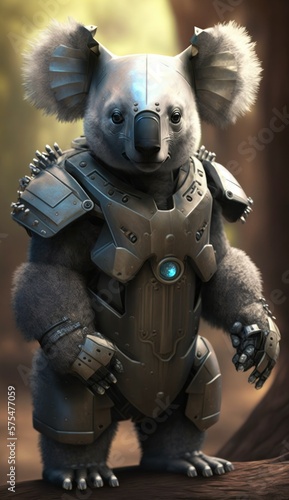 Stylish Futuristic Animal Bear Combat Armor: A Cute and Cool Designer Exosuit with Energy Shield and Nanotech Enhancements for High-Tech Battle in Wildlife and Sci-Fi Settings (generative AI)