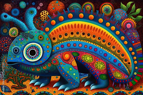 brightly colored Mexican folk art of fantastical creatures whimsical illustrations