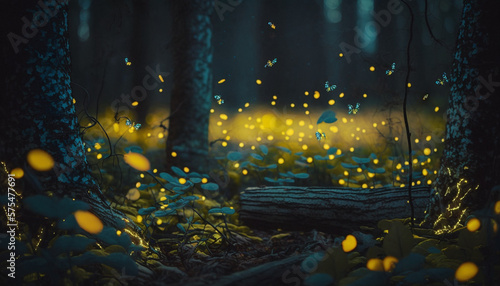 An epic forest with glowing fireflies. Generative AI