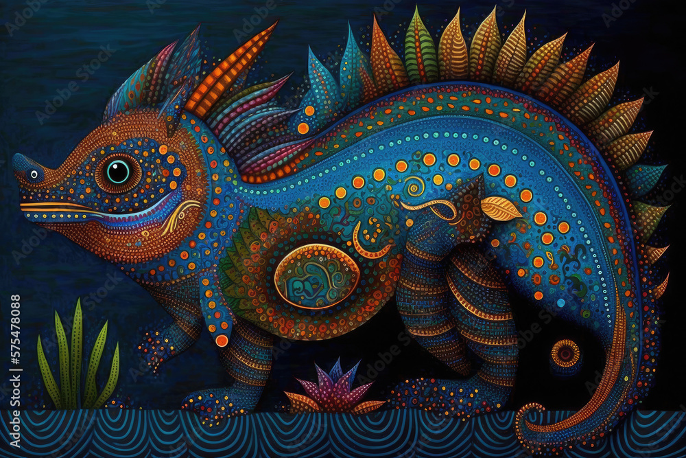 Fototapeta premium Bright illustration of mexican alebrijes imaginary creatures in colorful style