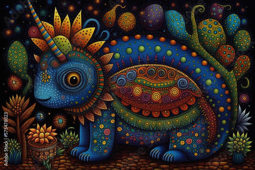 Bright illustration of mexican alebrijes imaginary creatures in colorful style © NAITZTOYA
