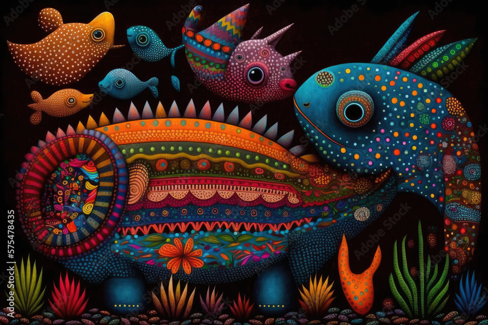 Alebrije bright colorful fantasy illustration