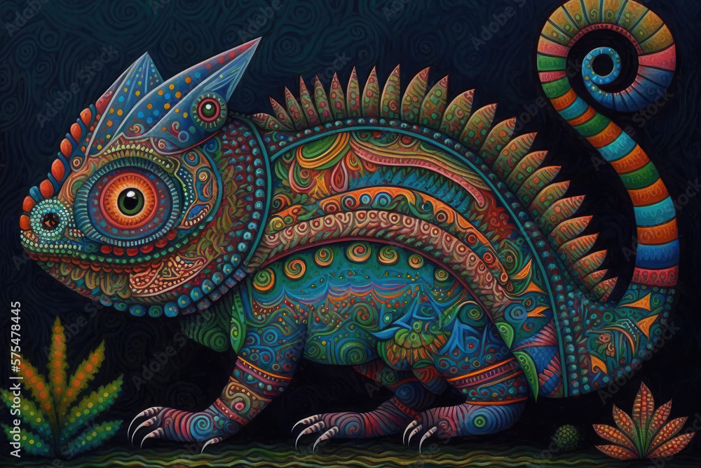 Fototapeta premium Bright illustration of mexican imaginary creature in colorful style