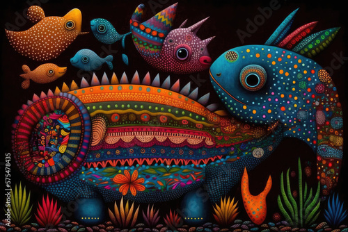Alebrije bright colorful fantasy illustration © NAITZTOYA