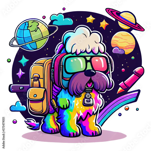 illustration of a dog in the space  cartoon  galaxy  cute cartoon dog  colorful  transparent background. Generative AI