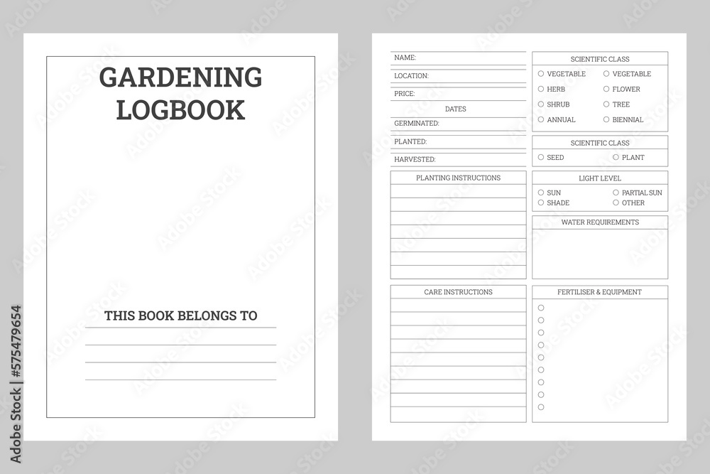Gardening logbook or notebook vector kdp interior design 