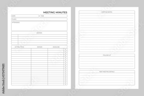 Meeting minutes log vector design template