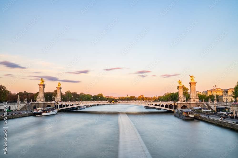 Pont Alexandre III bridge at sunset in Paris. France