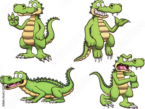 Crocodile Or Alligator Character With Different Poses And Expressions. Vector clip art illustration with simple gradients.