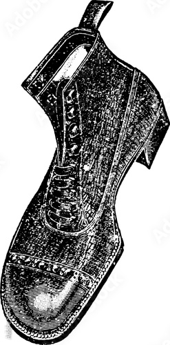 Illustration of Oxford Boot, Top View, Laces, Heels, Engraved Style