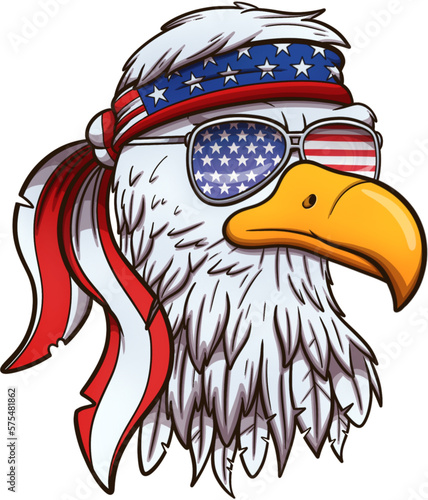 Bald American Eagle Head With Bandana And Sunglasses. Vector clip art illustration with simple gradients. All in one single layer. © TheMaskedTooner