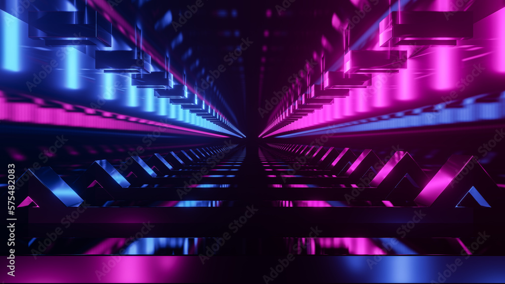 3d Abstract Scene Futuristic Concept World Cyber Tunnel With Neon
