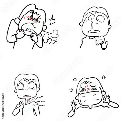 体の不調アイコンセット-喘息-鼻水-花粉症