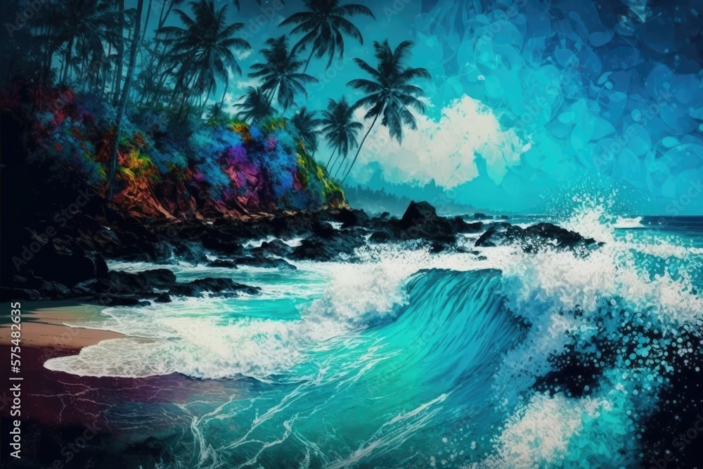 Hawaiian beach that is absolutely gorgeous, with its soft blue waves. Generative AI