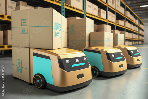 Autonomous Robot transportation in warehouse. generative ai