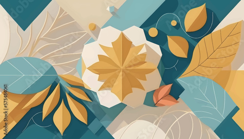 minimalist wallpaper with flowers, leaves and Asian style shapes