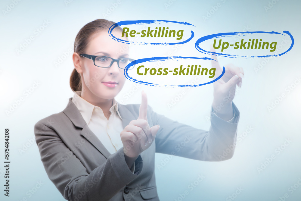 Re-skilling and upskilling in learning concept Re-skilling and upskilling in learning concept