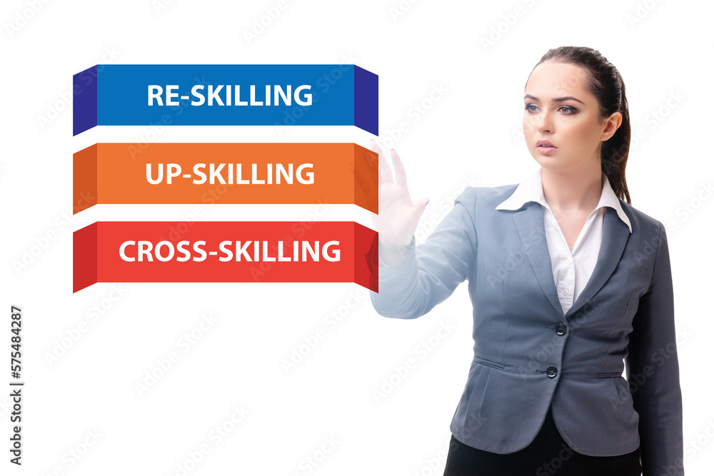 Re-skilling and upskilling in learning concept Re-skilling and upskilling in learning concept