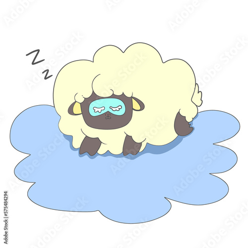 Fluffy sheep sleeping peacefully on the clouds. Hand drawing PNG transparent. © Pee Paew