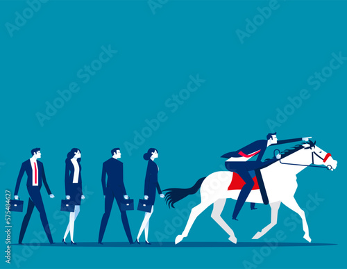 Successful leader riding horse Leading  of team. Business Leader vector illustration