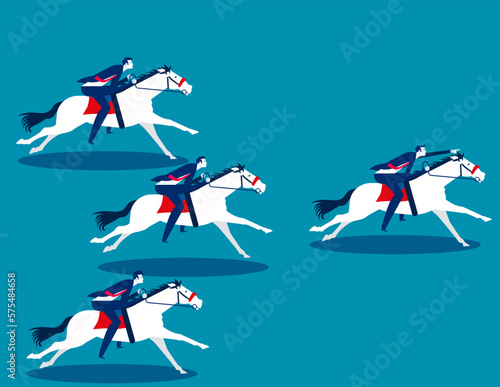 Riding horse leading group of colleagues. Business Leader vector illustration