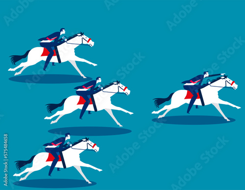 Riding horse leading group of colleagues. Business Leader vector illustration