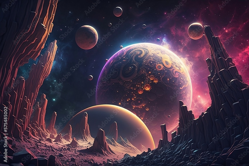 Naklejka premium Cyperspace 3D Background, Weltall und Raumfahrt Wallpaper 3d.