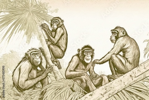 Illustration of monkeys in the wild. Generative AI