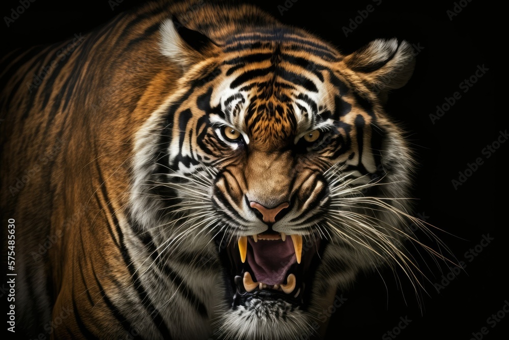 Fototapeta premium Raging ferocity of a tiger. Generative AI