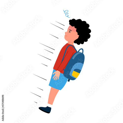 Boy child fainting and losing conscious in flat design on white background.