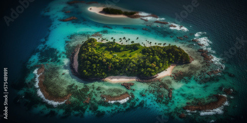 Artificial generated image of aerial view of a isolated island 