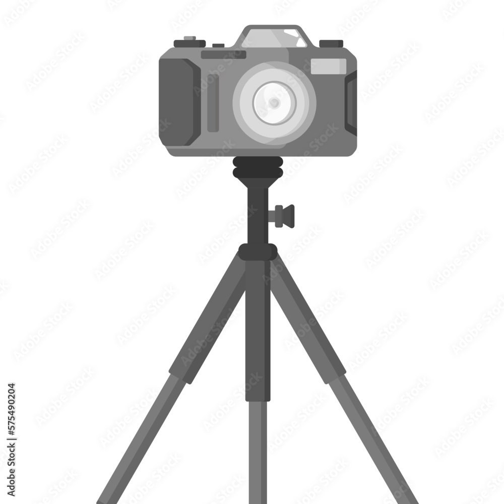 Camera on tripod on white background inf flat design Camera on tripod on white background inf flat design