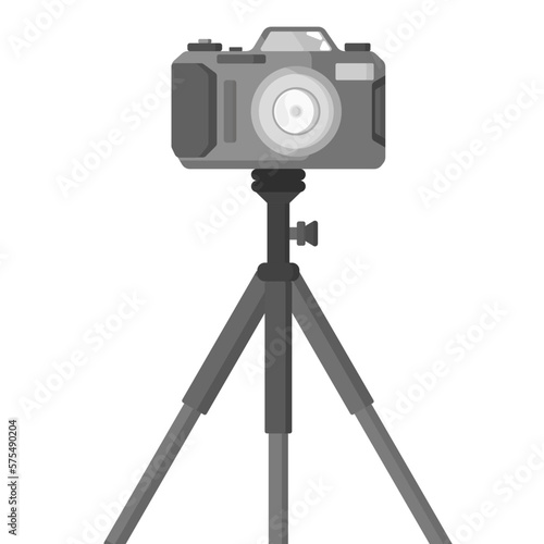 Camera on tripod on white background inf flat design