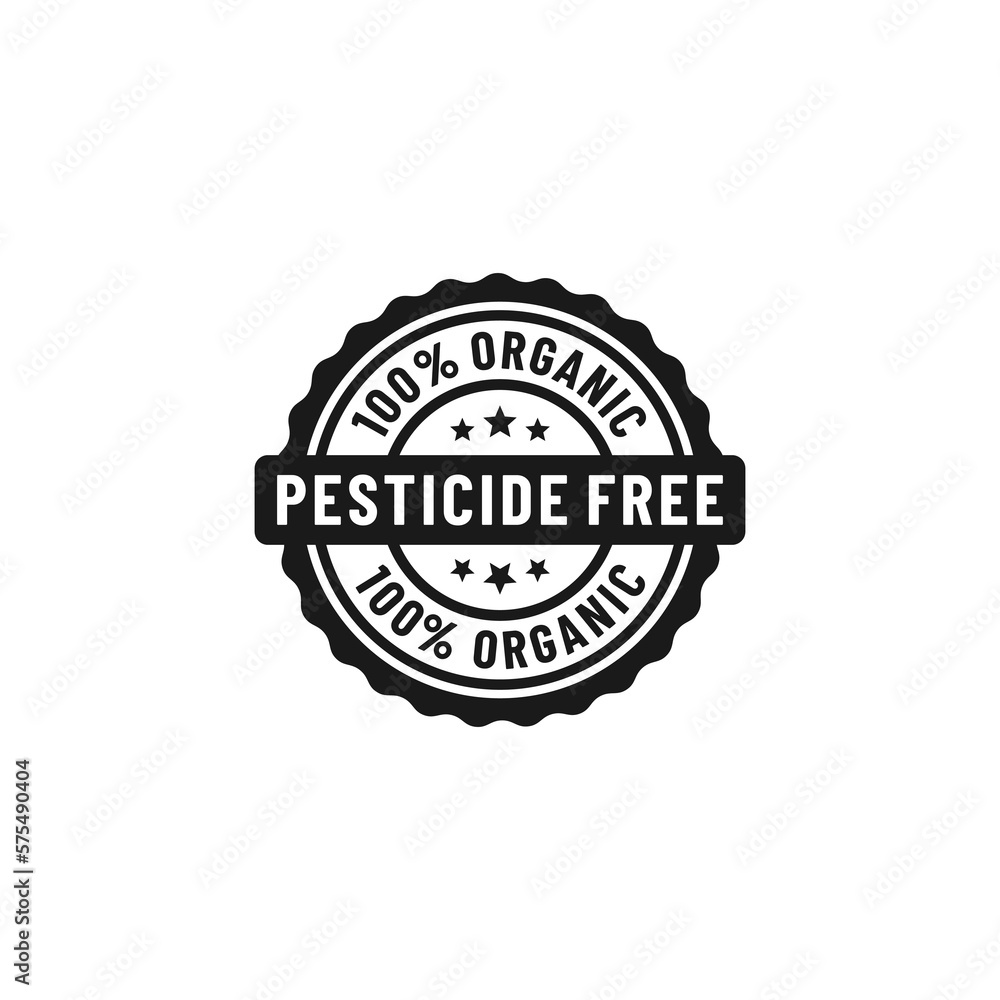 Pesticide free label vector or Pesticide free seal vector isolated on white background. The best Pesticide free stamp vector for product packaging design. Pesticide free label seal for organic product