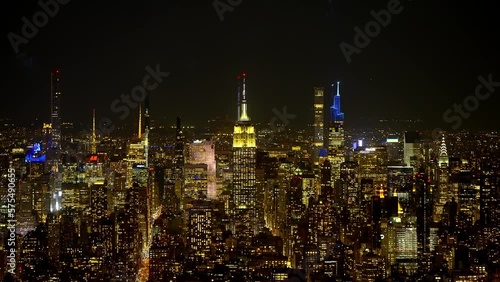 Aerial view over Midtown Manhattan at night - travel photography