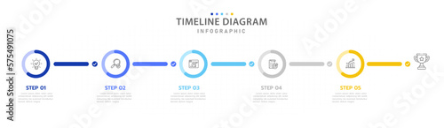 Infographic template for business. 5 Steps Modern Timeline diagram roadmap with percent pie chart, presentation vector infographic.