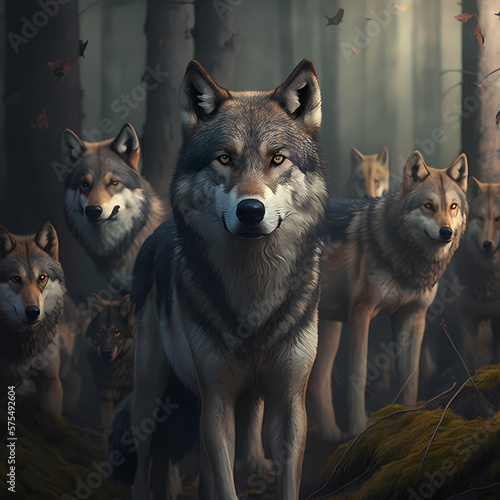 wolves in the forest. Generative ai