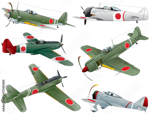 6 retro war fighters of world war 2, Japanese imperial army, image vector illustration. (vector. eps. png. jpeg) photo