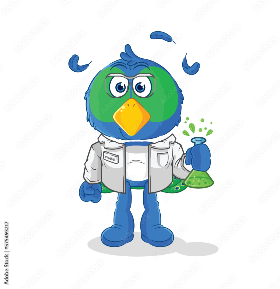 Fototapeta premium peacock scientist character. cartoon mascot vector