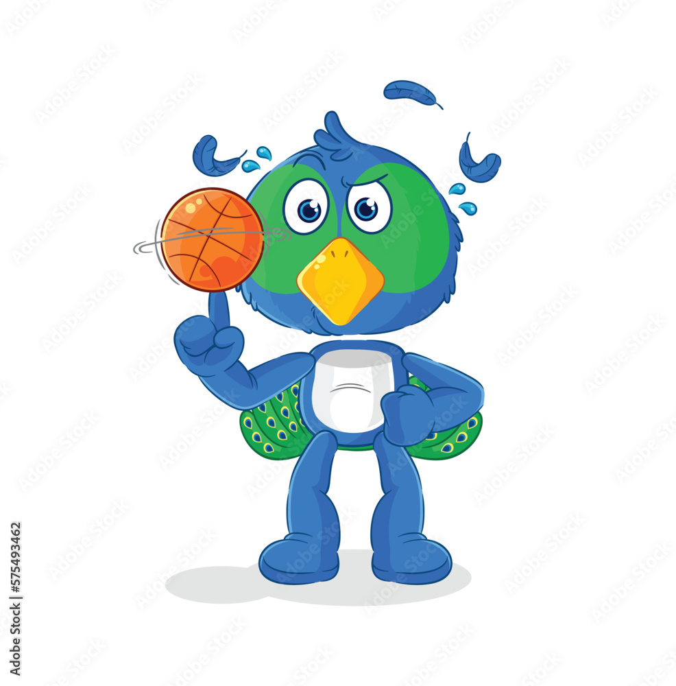 peacock playing basket ball mascot. cartoon vector peacock playing basket ball mascot. cartoon vector