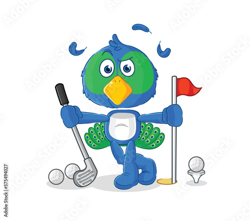 peacock playing golf vector. cartoon character
