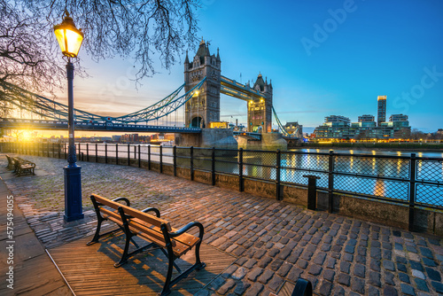 Tower Bridge at dawn in London. England