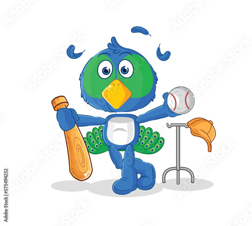 peacock playing baseball mascot. cartoon vector